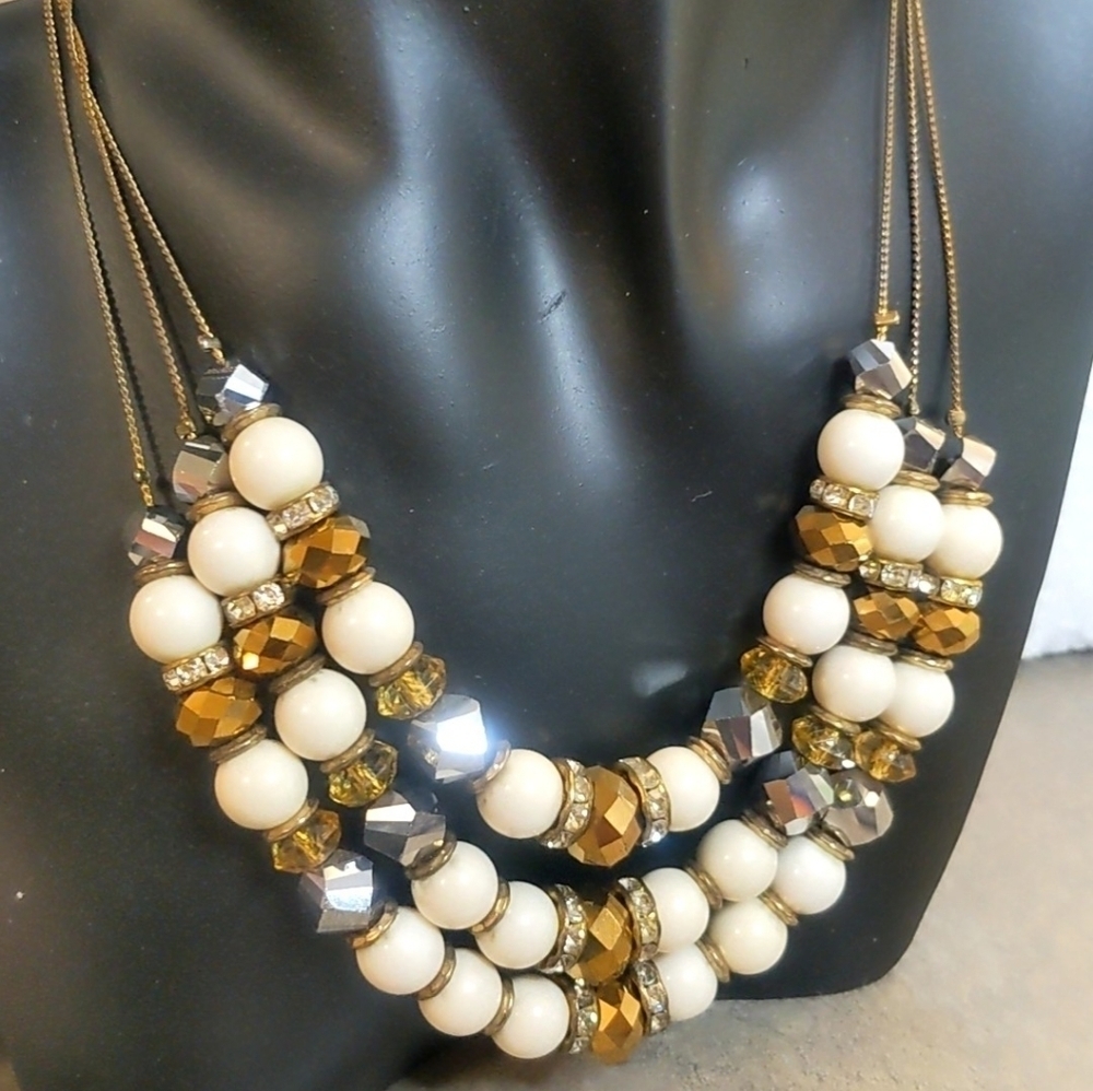 Monet Rhinestone Bead Antique Gold Necklace